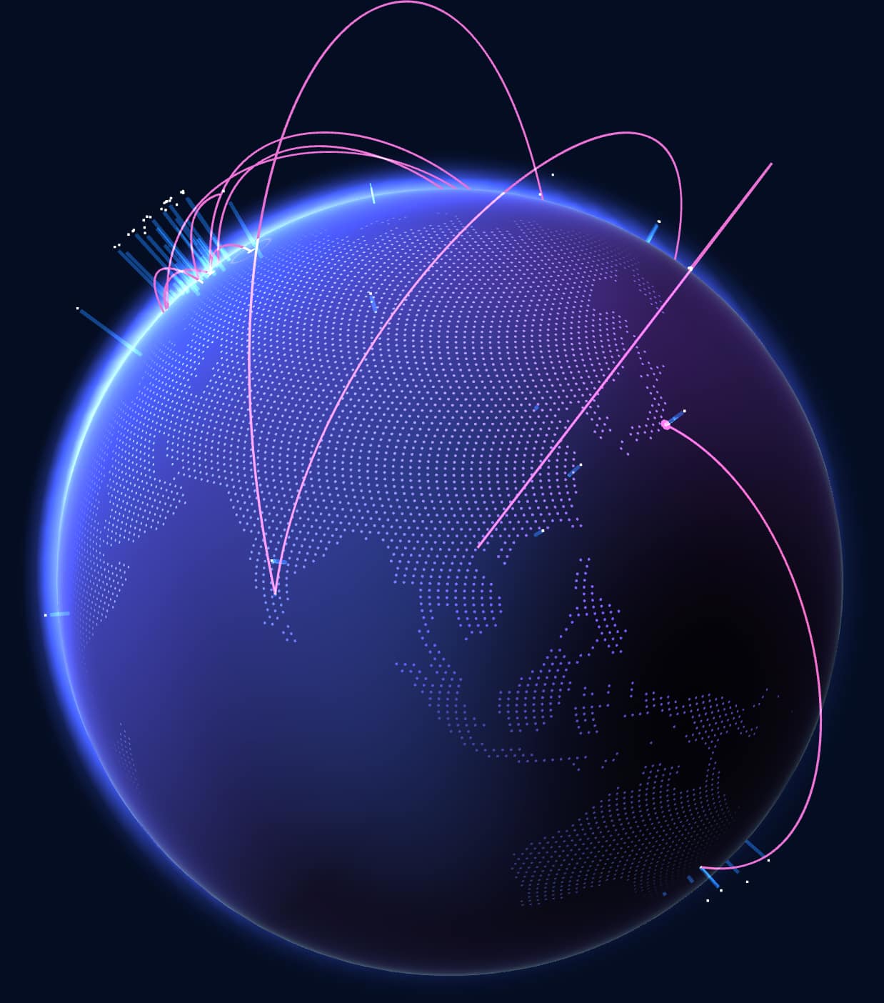 Planet earth with visualization of GitHub activity crossing the globe