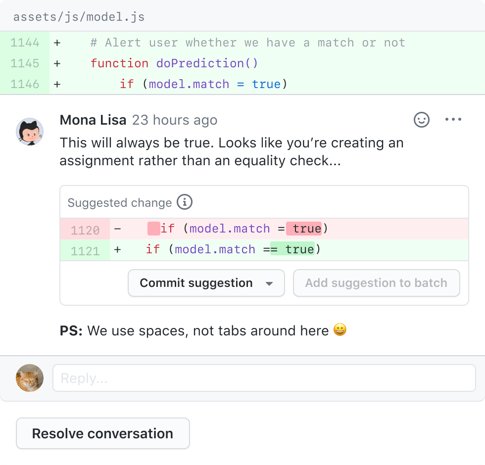 Pull request comment on GitHub